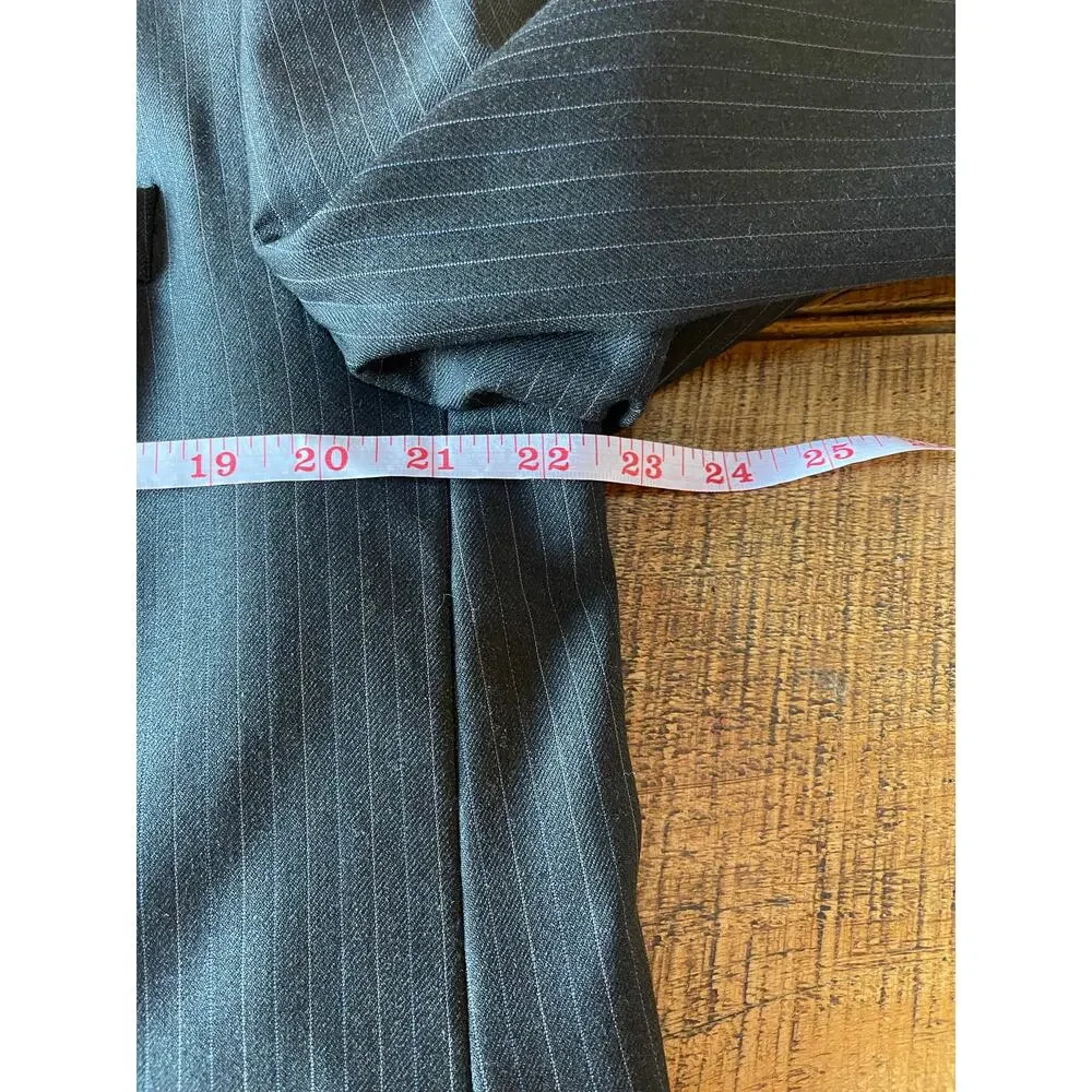 Mens Lauren Ralph Lauren 100% Wool‎ Gray Pinstripe Blazer Sport Jacket Size 46L
